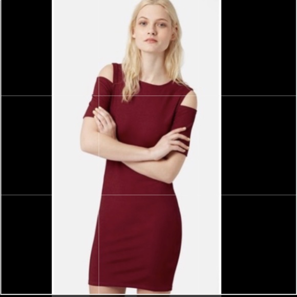 Topshop Dresses & Skirts - TOPSHOP cold shoulder cut out maroon fall dress
